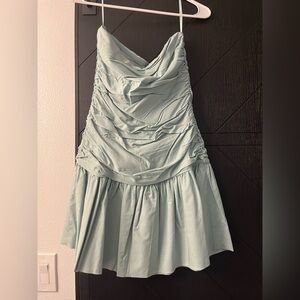Light Sage Green Ruched Tube Top Dress
